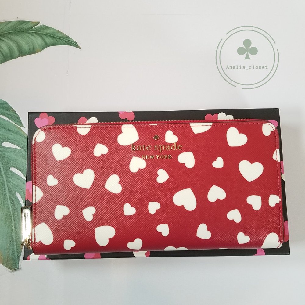 MAKE AN OFFER kate spade staci heart pop printed boxed large continental red